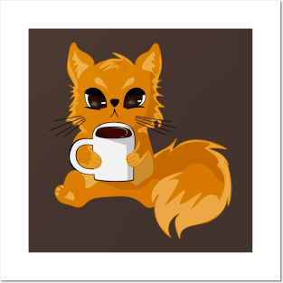 Cat with cup of coffee Posters and Art